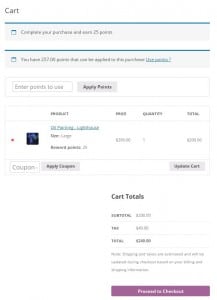WooCommerce Loyalty Rewards & Points - Sample Cart Page with points messages and points form