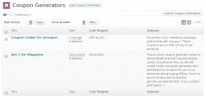 WooCommerce Coupon Generator - Quick view of your coupon generators
