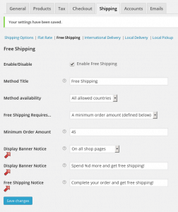 WooCommerce Free Shipping Banner Notice Settings