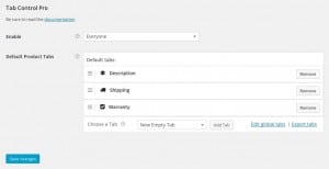 WooCommerce Tab Control Pro - Settings & Default Tab Layout