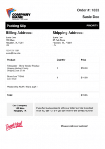 WooCommerce Email Notifications Packing Slip Example