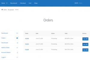 My Account page showing split orders