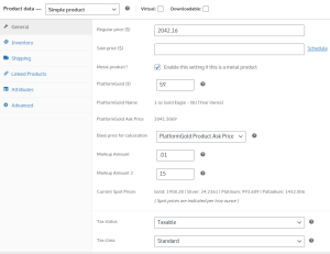 Product settings using PlatformGold "ask price"